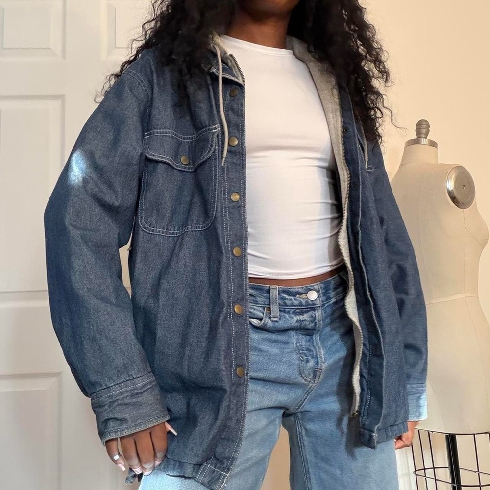 Hooded Oversized Denim Blue Jacket